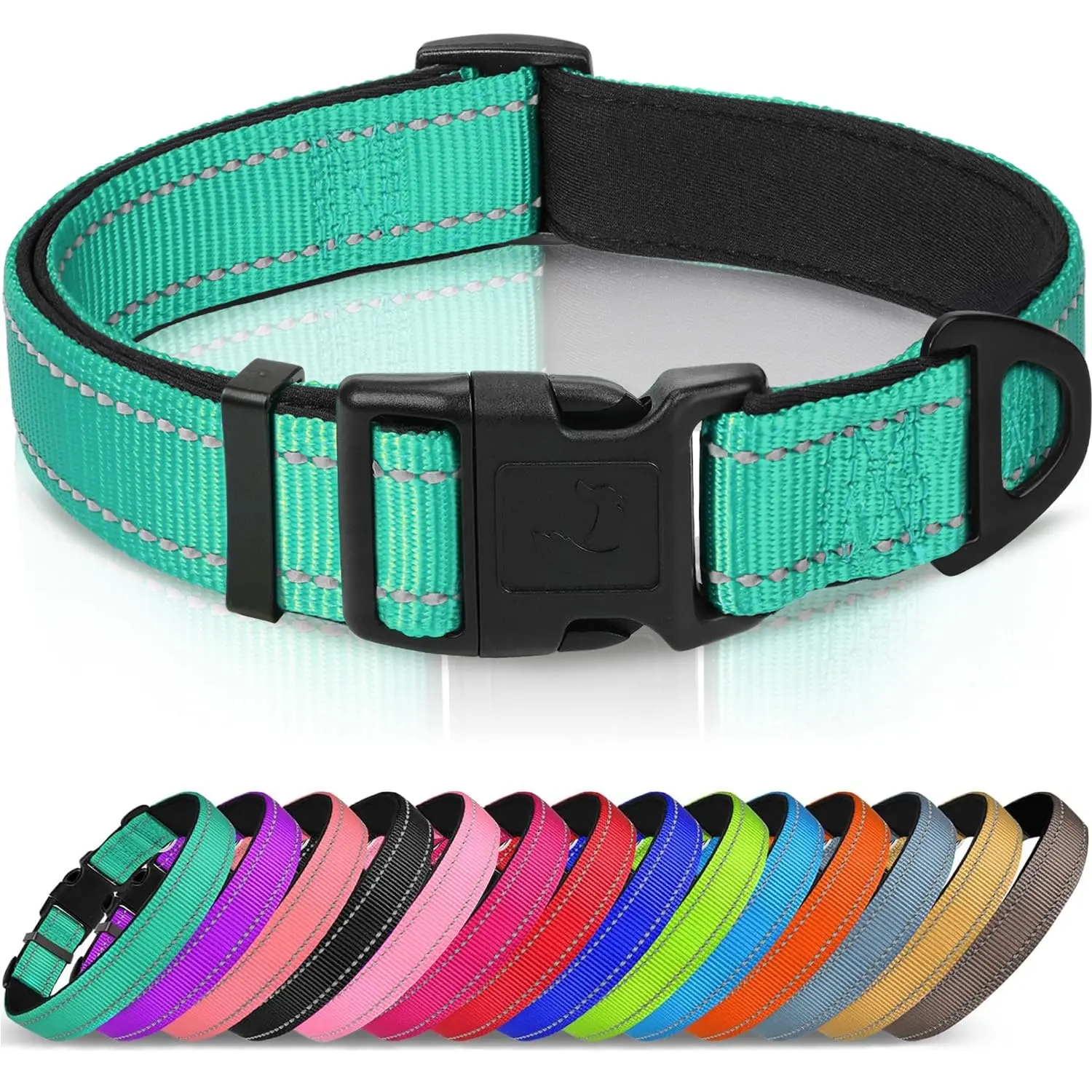 Joytale Reflective Dog Collar in teal with neoprene padding
