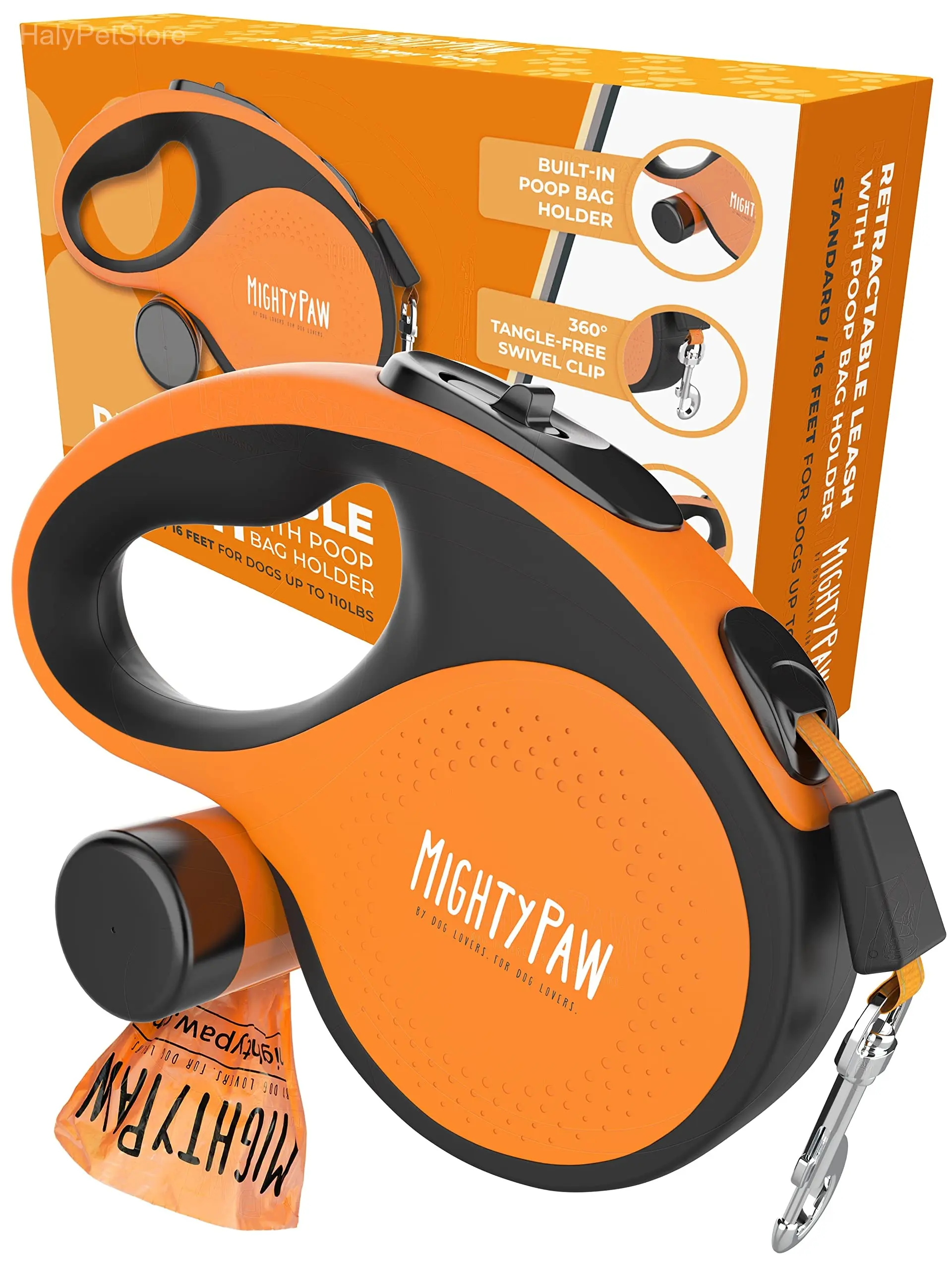 Mighty Paw 16ft Retractable Dog Leash with Built-in Poop Bag Holder