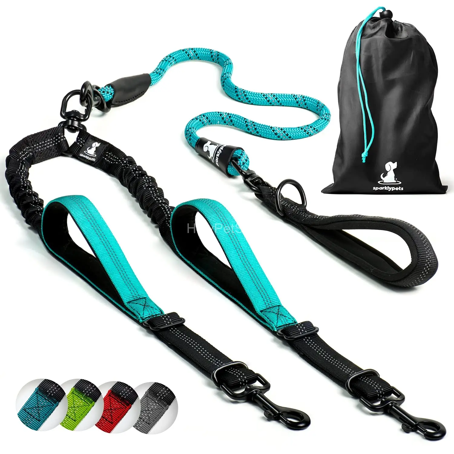 SparklyPets Double Dog Leash Bungee Dual Leash